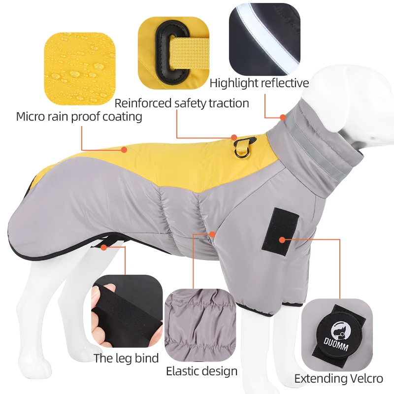 Abrigo cálido para perros grandes, chaqueta acolchada reflectante de invierno para perros en clima frío con arnés, chaleco impermeable incorporado para mascotas, traje de nieve - imagen 3