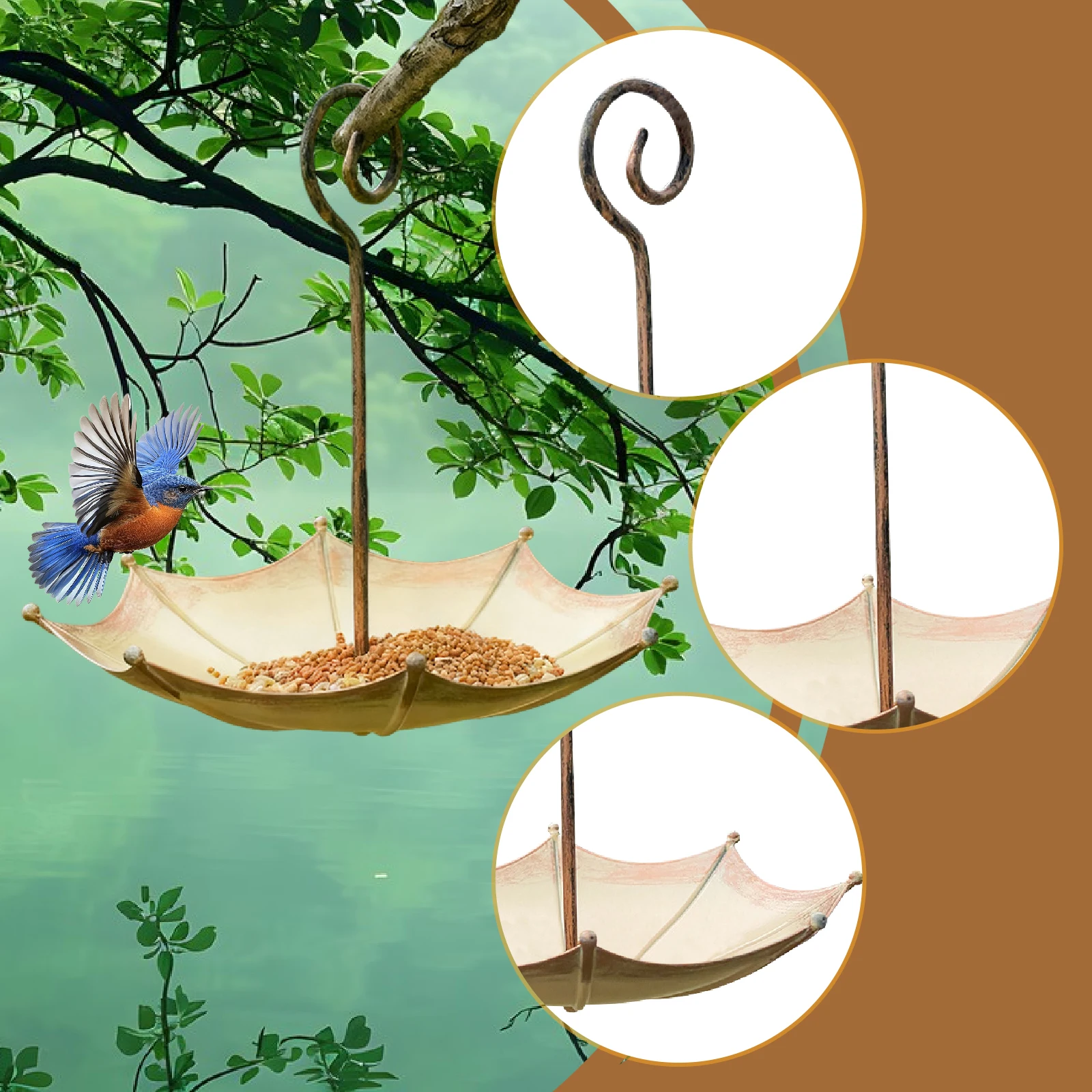 Comedero para pájaros colgante en forma de paraguas, cuenco creativo para alimentación de pájaros al aire libre para el hogar, jardín, patio, decoración de Patio - imagen 4