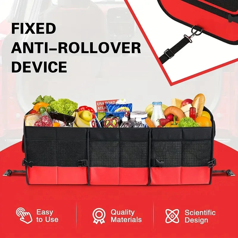 Organizador de maletero grande Universal para coche, bolsa de almacenamiento de maletero plegable con múltiples compartimentos y 2 correas retráctiles - imagen 5