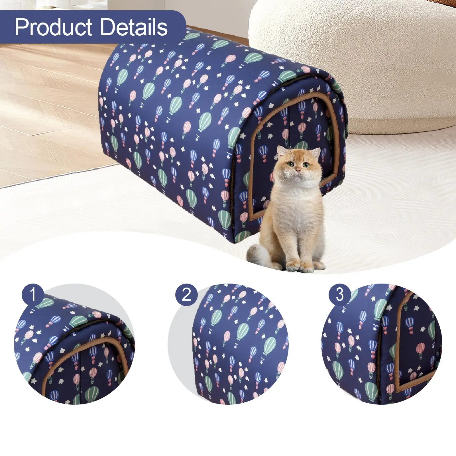 Tienda de campaña para mascotas de tela Oxford, casa para perros impermeable desmontable, cama de cueva cálida para gatos para cachorros y gatitos, refugio para las cuatro estaciones - imagen 4