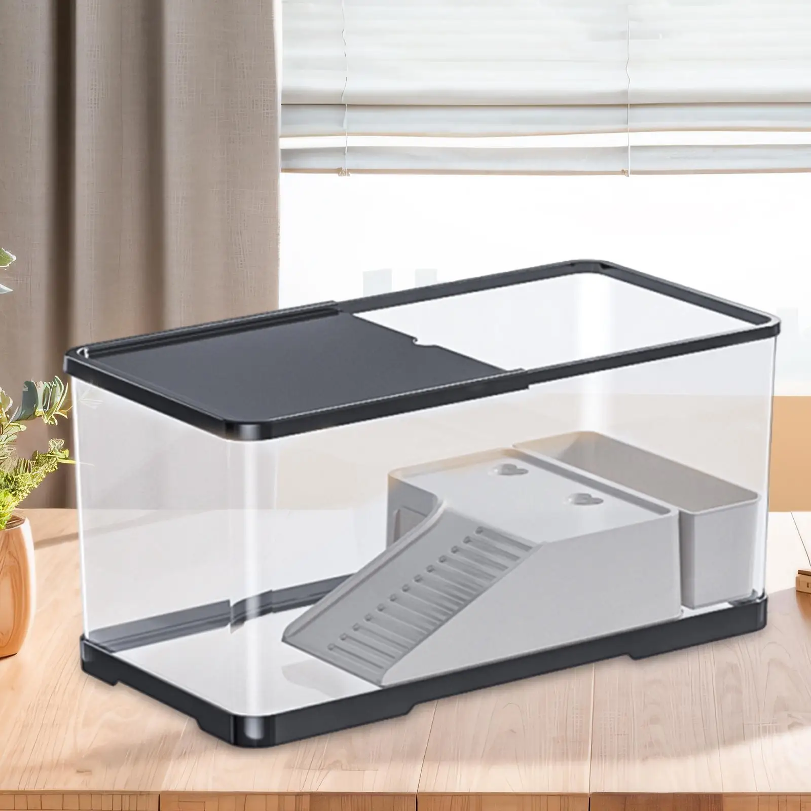 Tanque de peces de plástico para el hogar, tanque de tortugas con plataforma de tomar el sol para cangrejos, peces, anfibios, reptiles, pecera pequeña - imagen 3