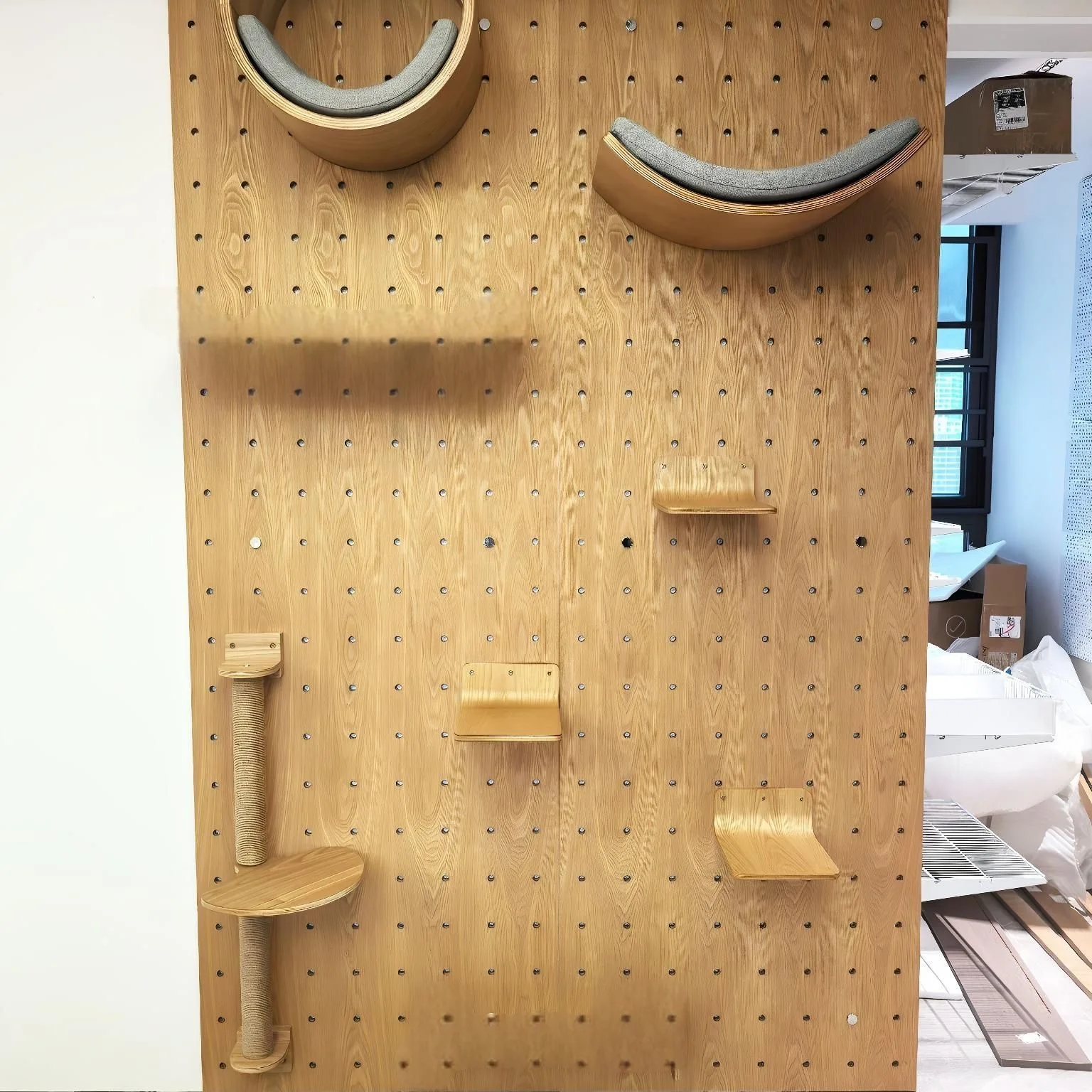 Estantes de escalada para gatos montados en la pared, árbol y perchas de madera para gatos, rascador, escalera de Sisal, hamaca para gatos de interior y muebles para mascotas - imagen 5