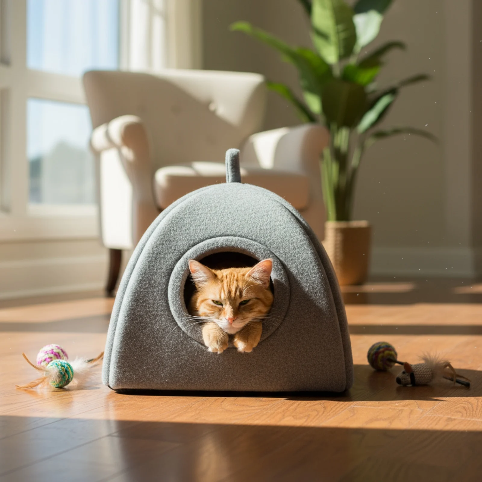 Cama portátil para gatos, casa para gatos con parte inferior antideslizante, cama para dormir de animales pequeños y cálidos para invierno, suministros para cachorros y gatitos - imagen 2