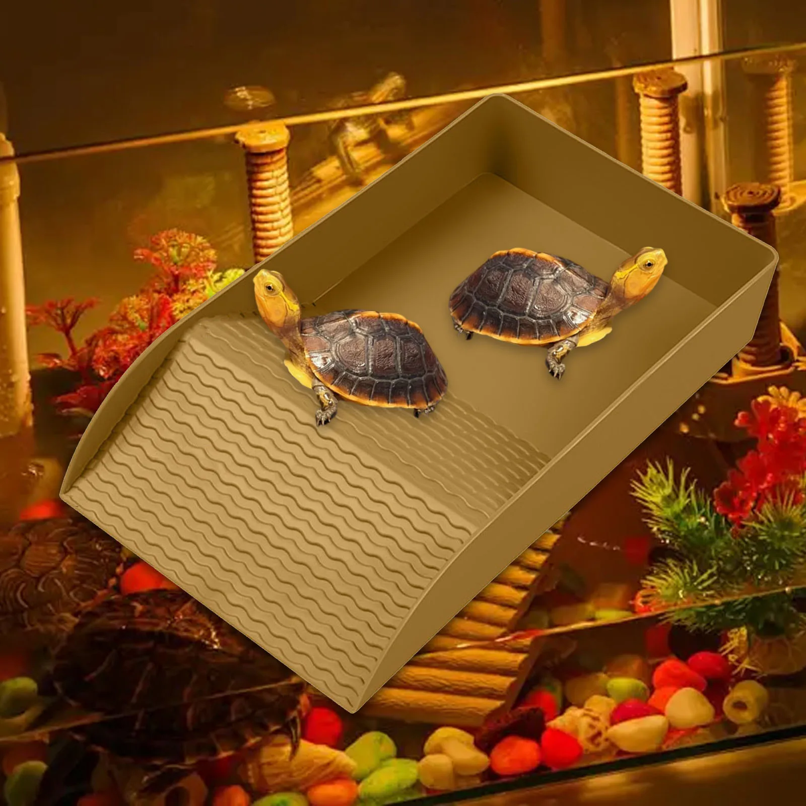 Plataforma de rampa antideslizante de tortuga, plato de comida para reptiles, cuencos de agua para comida, hábitat de piscina, bañera reutilizable, decoración de tanque de acuario - imagen 2