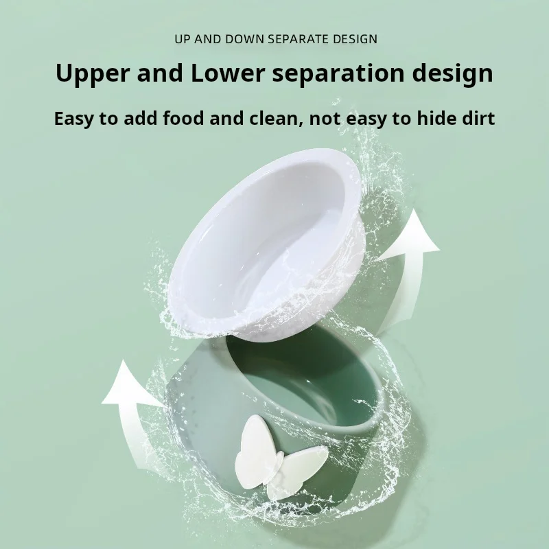 Cuenco de cerámica de grado alimenticio para mascotas, cuenco de dibujos animados para gatos, protección de vértebras cervicales, cuenco para perros, estilo mariposa - imagen 4