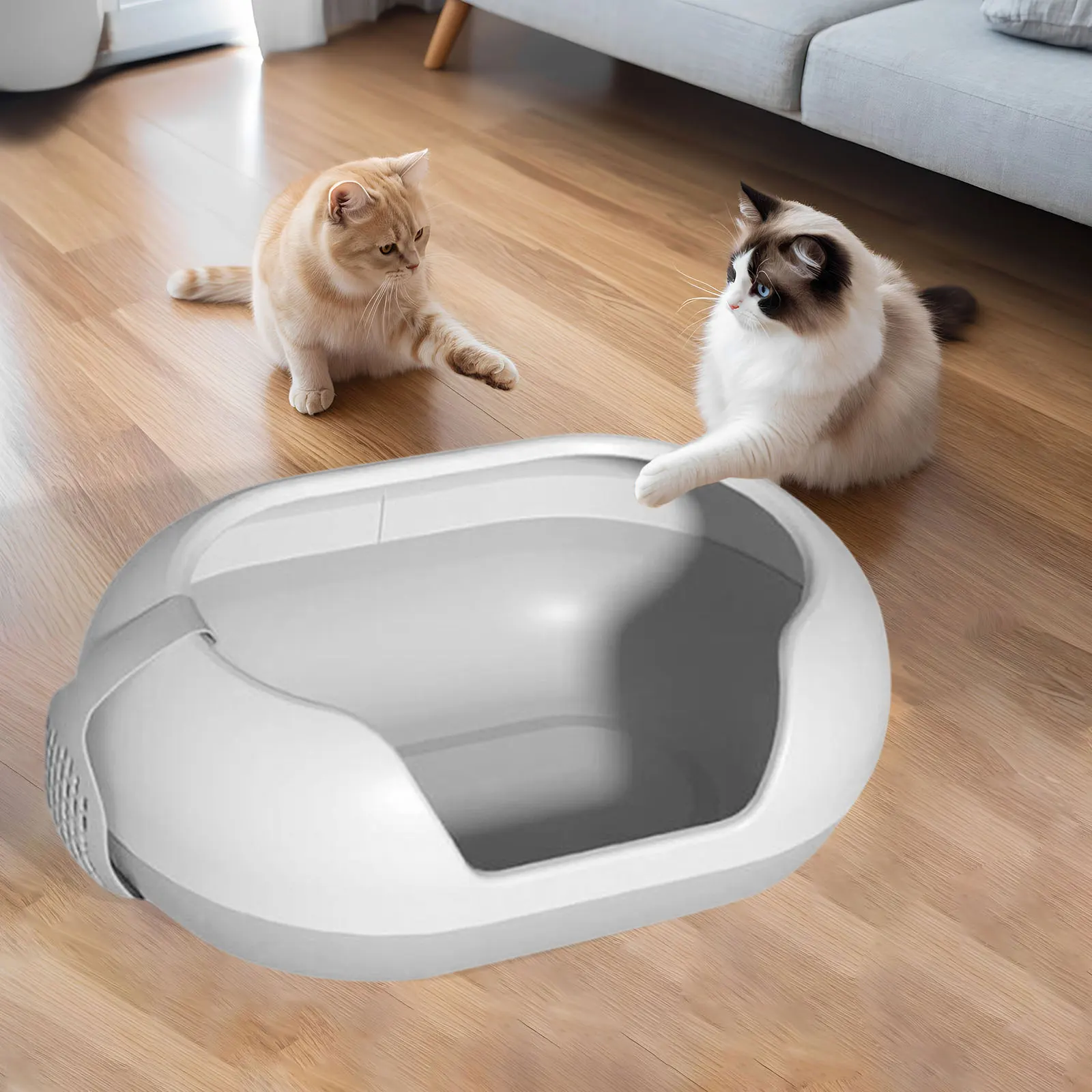 Bandeja de arena con borde alto para gatos – Antisalpicaduras