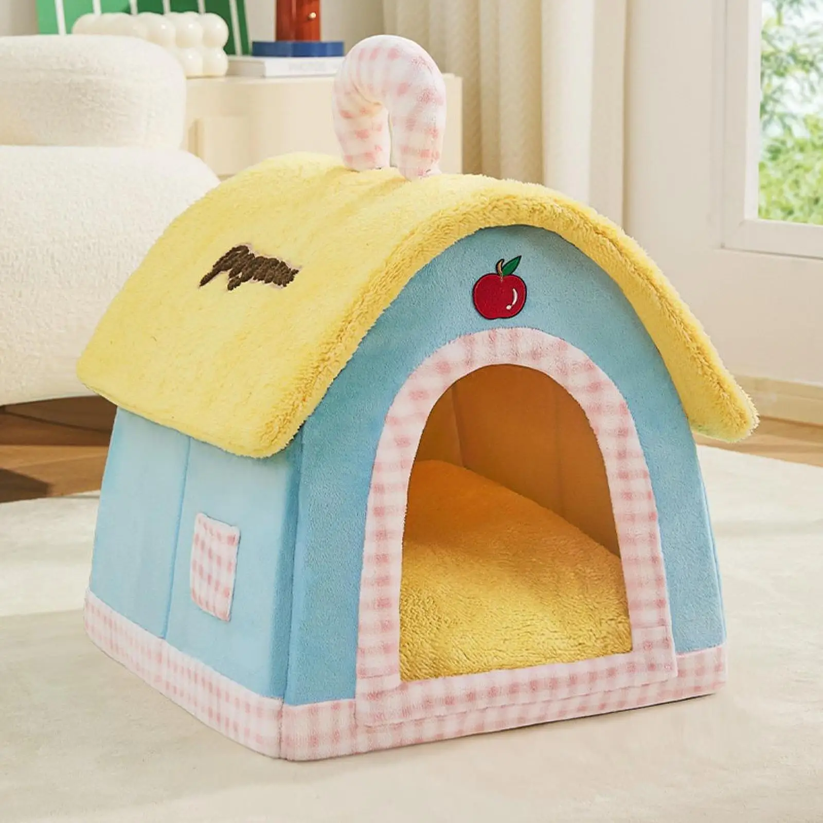 Casa para gatos semicerrada, desmontable, portátil, suave, cálida, para invierno, cama para gatos para animales pequeños, cachorros, gatitos, suministros para mascotas - imagen 4