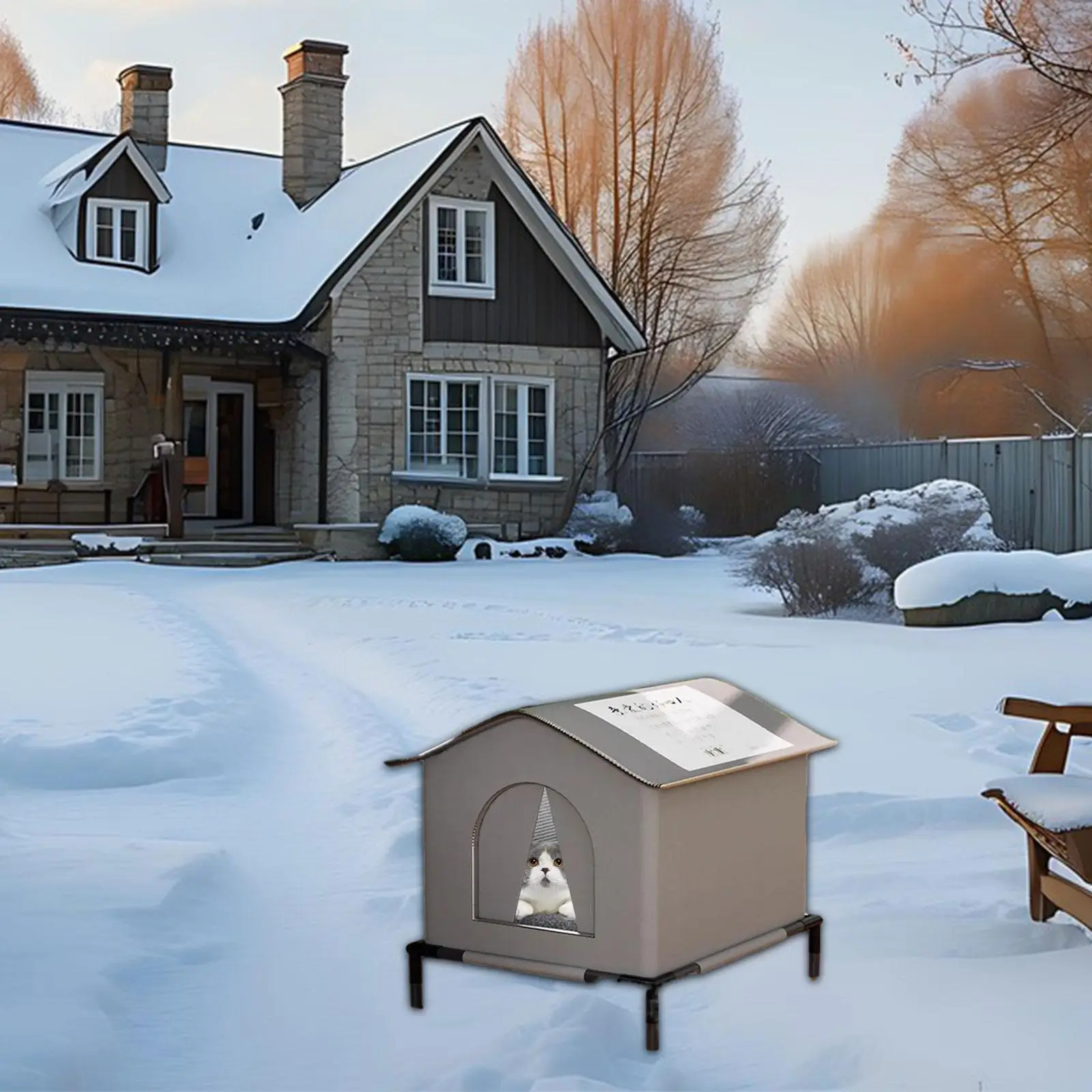 Casa para gatos de tela Oxford, refugio cálido para invierno resistente a la intemperie con almohadilla suave para perros pequeños, suministros para mascotas - imagen 2