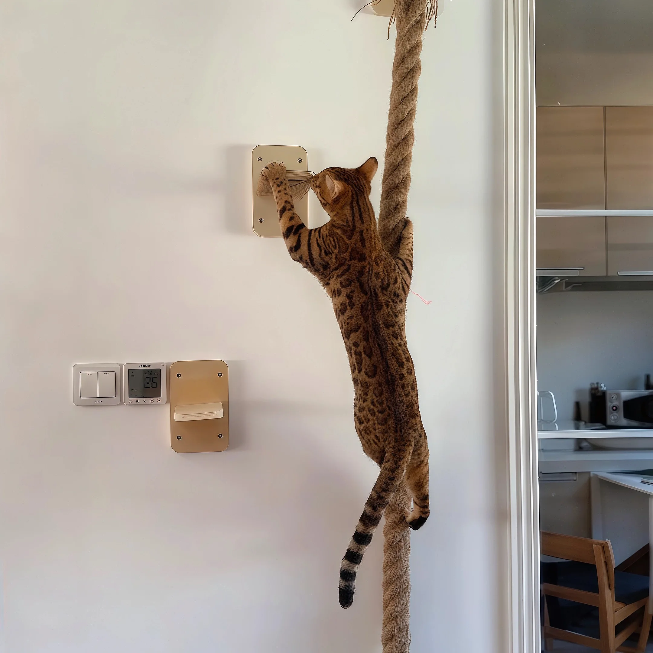 Cuerda de escalada para gatos montada en la pared, escalones para saltar para gatitos, escalera para saltar de descanso para mascotas, para moler patas, rascador de gatitos montado en la pared - imagen 5