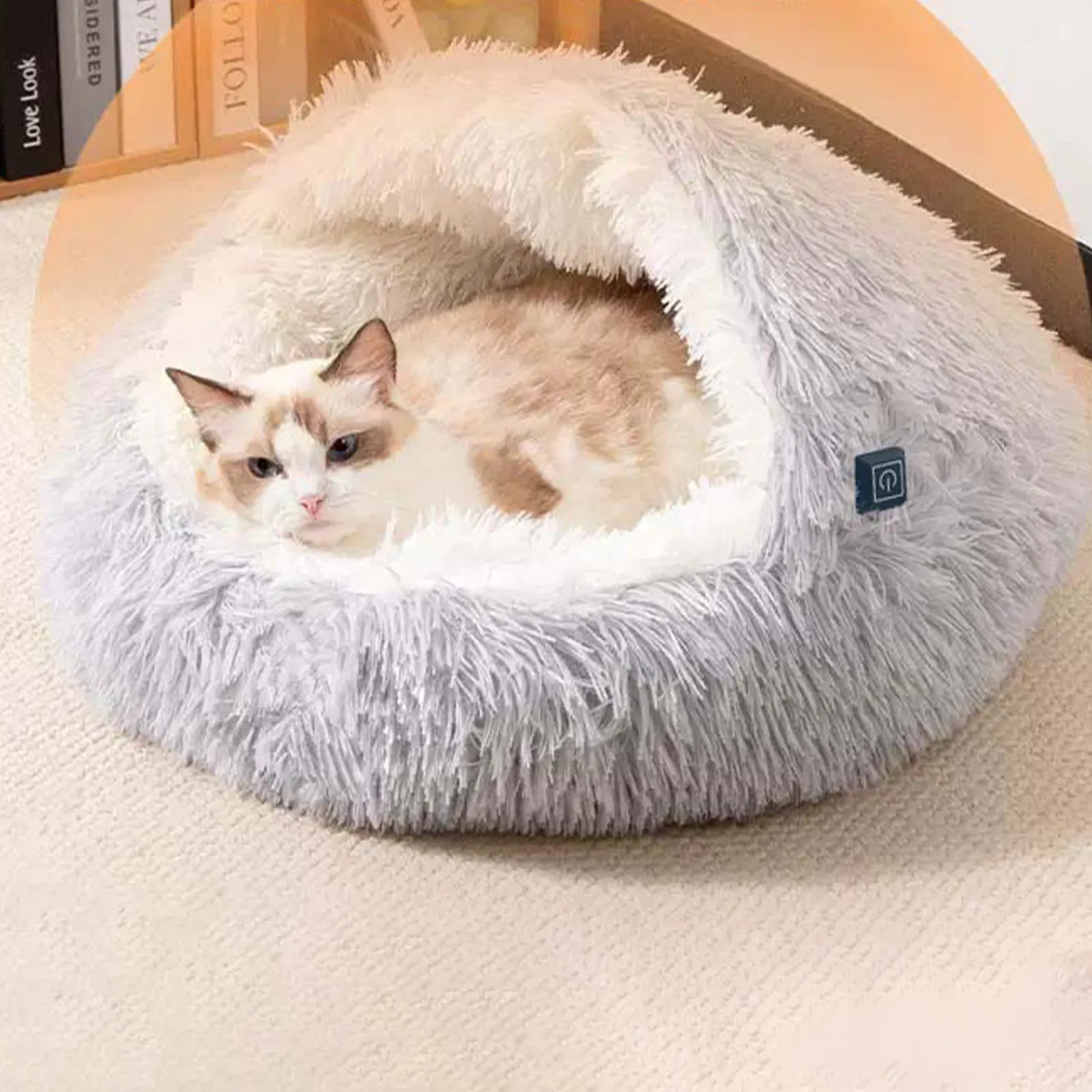 Cama calefactora semicerrada para gatos, nido cálido de invierno para cachorros y gatos de interior y perros pequeños, cama calefactora, suministros para mascotas