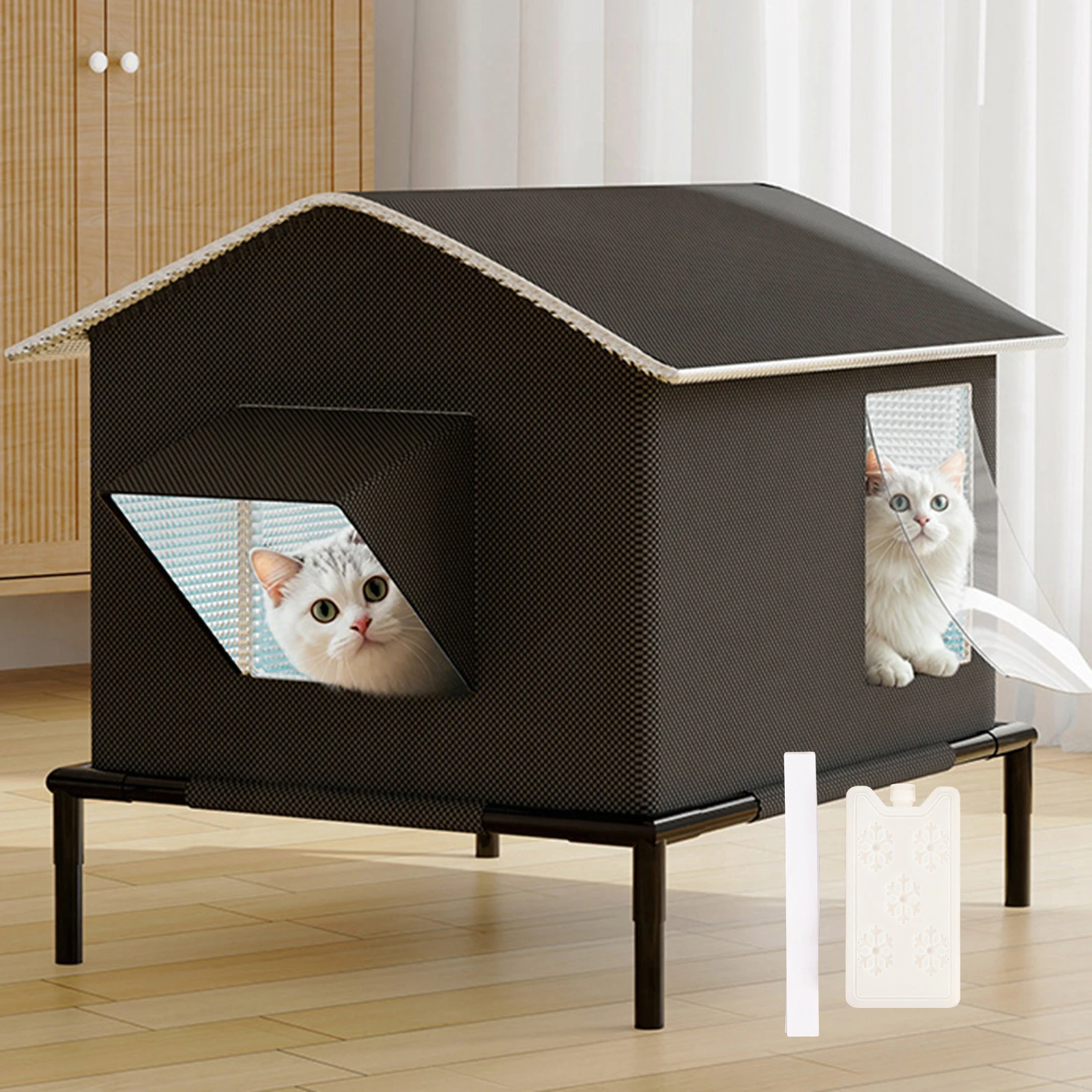 Casa para gatos cálida y al aire libre para invierno, perrera para gatos con aislamiento resistente a la intemperie, tienda para mascotas con Base elevada para gatos de interior y exterior, perros pequeños - imagen 3