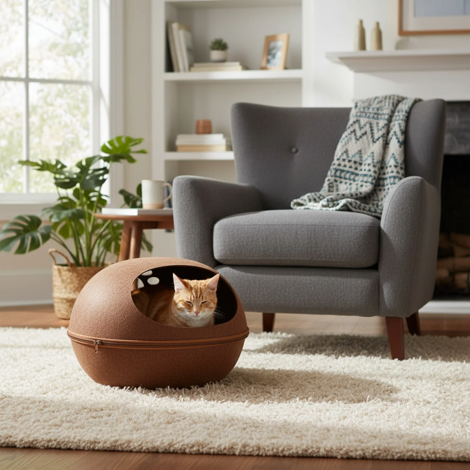 Casa semicerrada para perros y mascotas, cama de fieltro cálida y resistente a los arañazos para gatos, cueva para interiores, tienda para gatos, cama para dormir para mascotas, suministros para mascotas - imagen 2