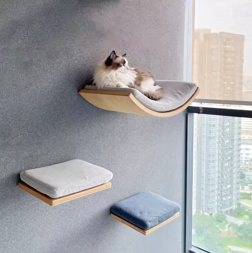 Estantes de escalada para gatos montados en la pared, hamaca, escaleras, casa, torre de árbol de madera para gatos, paseo, parque infantil, muebles para mascotas, accesorios