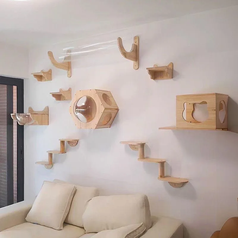 Cuerda de escalada para gatos montada en la pared, pedales de madera maciza y cuerda de Sisal, garra de entrenamiento para gatitos, muebles de interior para gatos