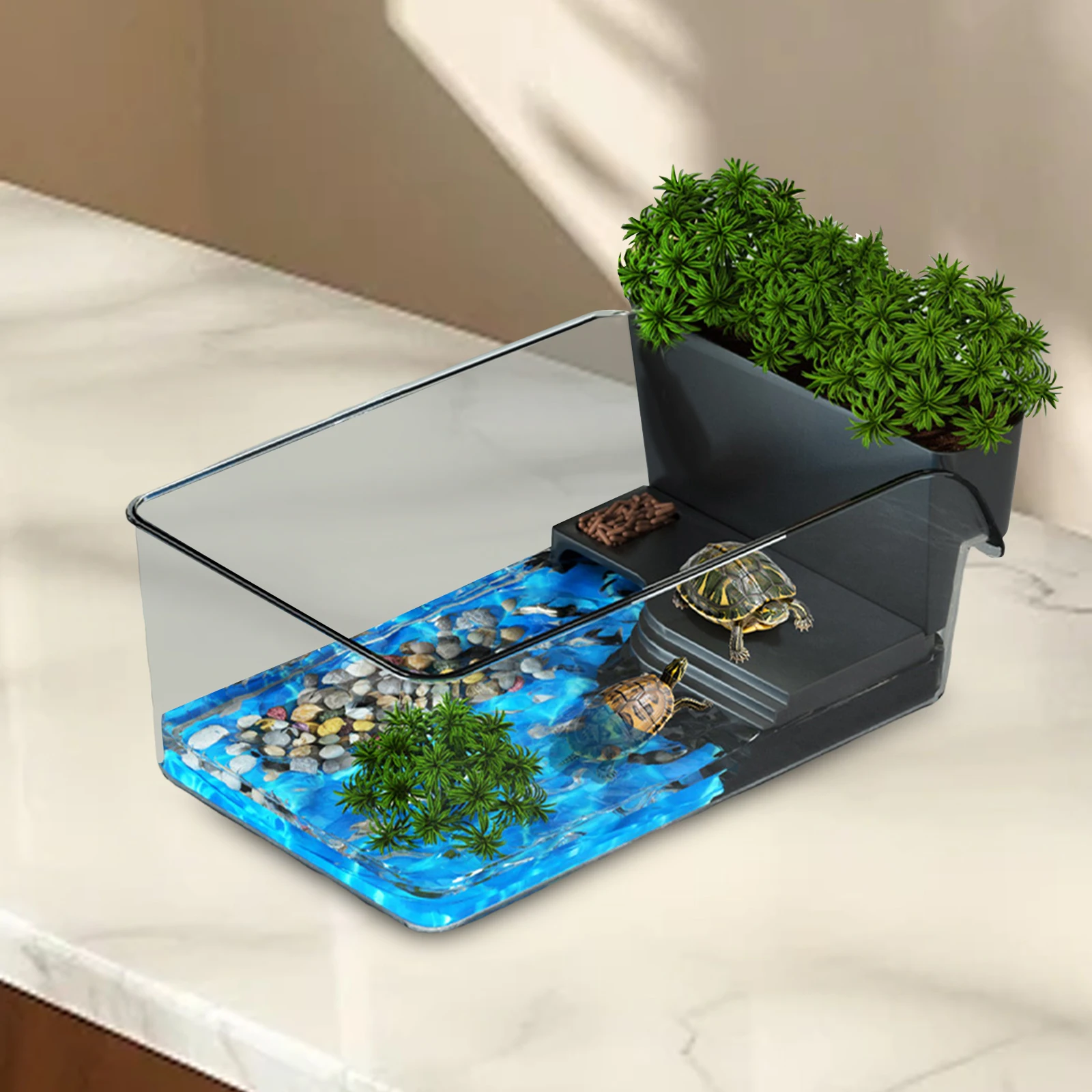 Pequeño tanque de tortuga, caja de cría de terrapin, hábitat de reptiles con plataforma de rampa para cangrejos, tortuga, cangrejos, Reptiles pequeños - imagen 4