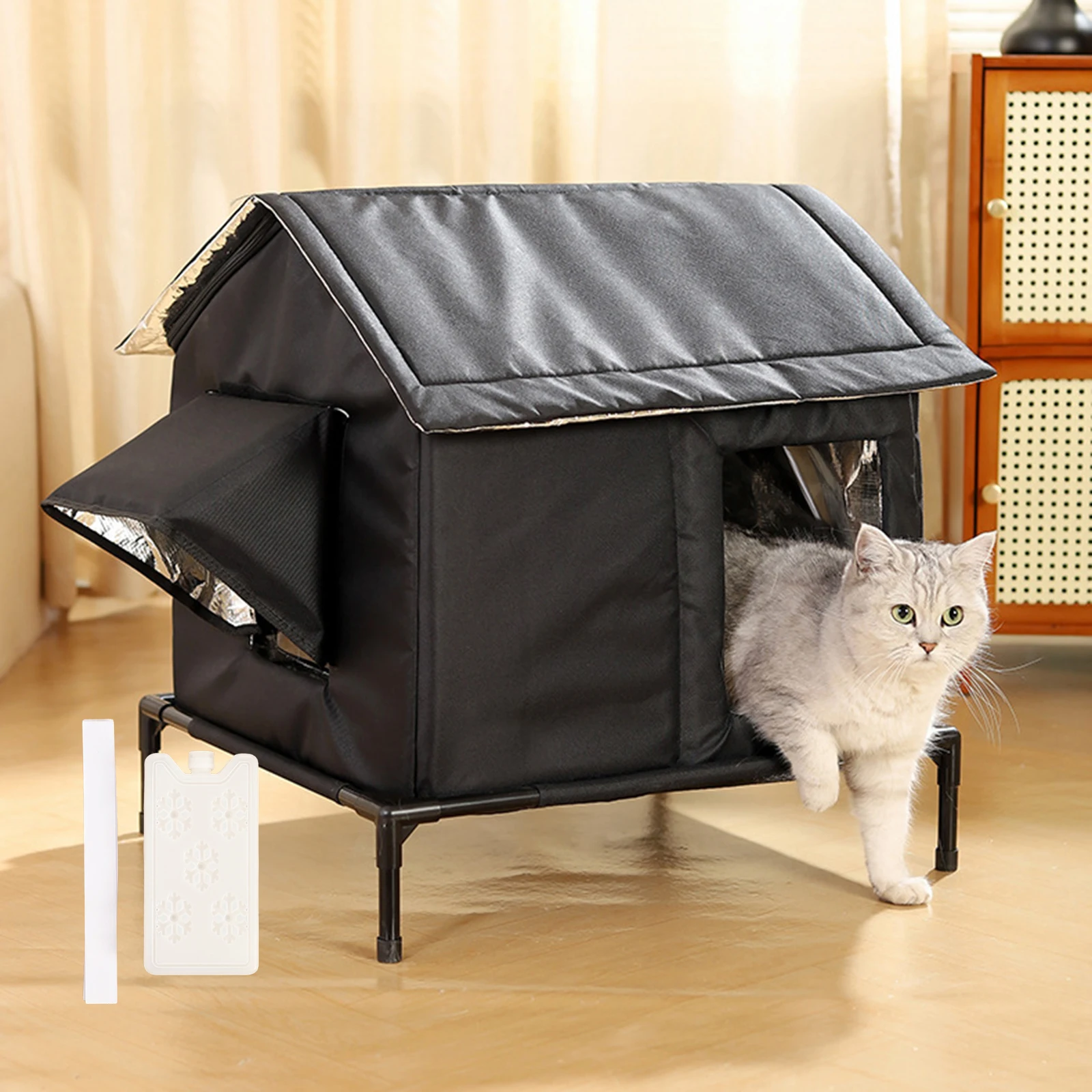 Casa para gatos cálida y al aire libre para invierno, perrera para gatos con aislamiento resistente a la intemperie, tienda para mascotas con Base elevada para gatos de interior y exterior, perros pequeños