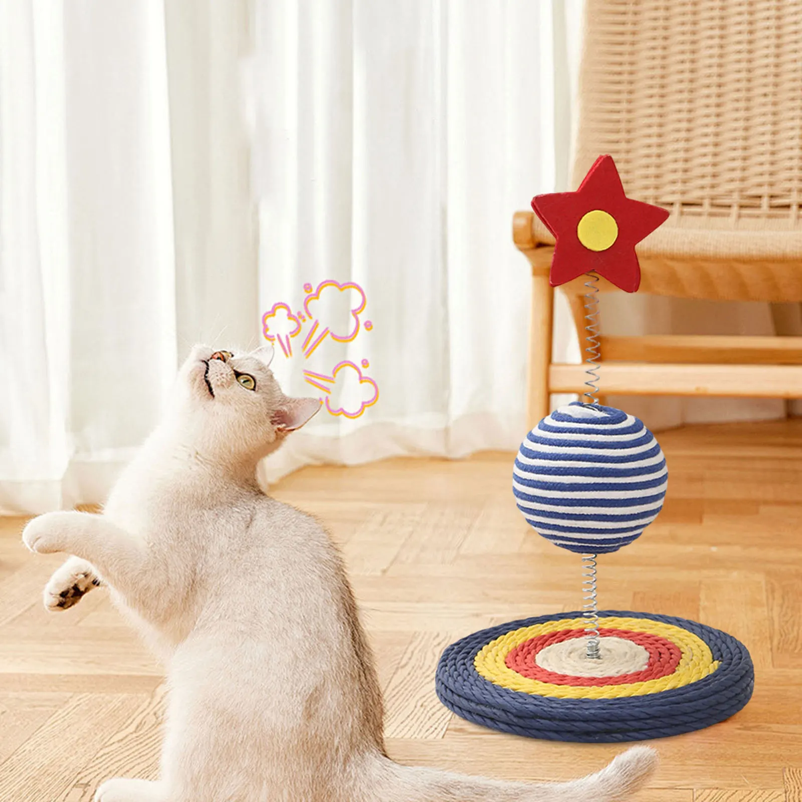 Bola de resorte para rascar gatos de Sisal con Base, varita de rompecabezas para gatos, garra de molienda, ejercicio, juguete interactivo para mascotas, suministros para mascotas - imagen 3