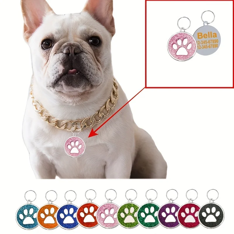 Etiquetas personalizadas para perros y gatos grabadas con nombre pata