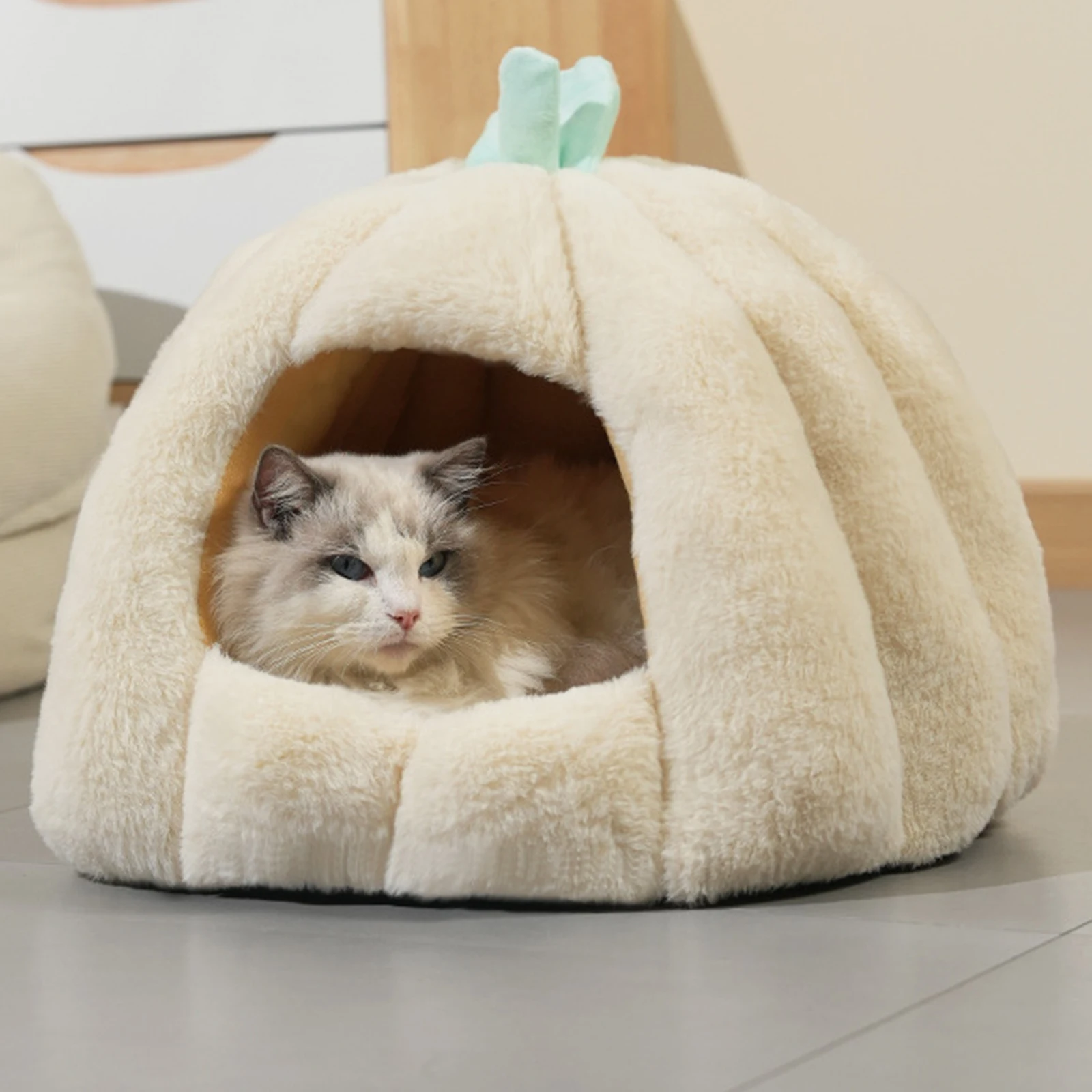 Semi Enclosed Cat Bed Non Slip Base Kitten Teddy Kennel Winter Warmer Puppy Bed for Small Cat Dogs Pet Supplies