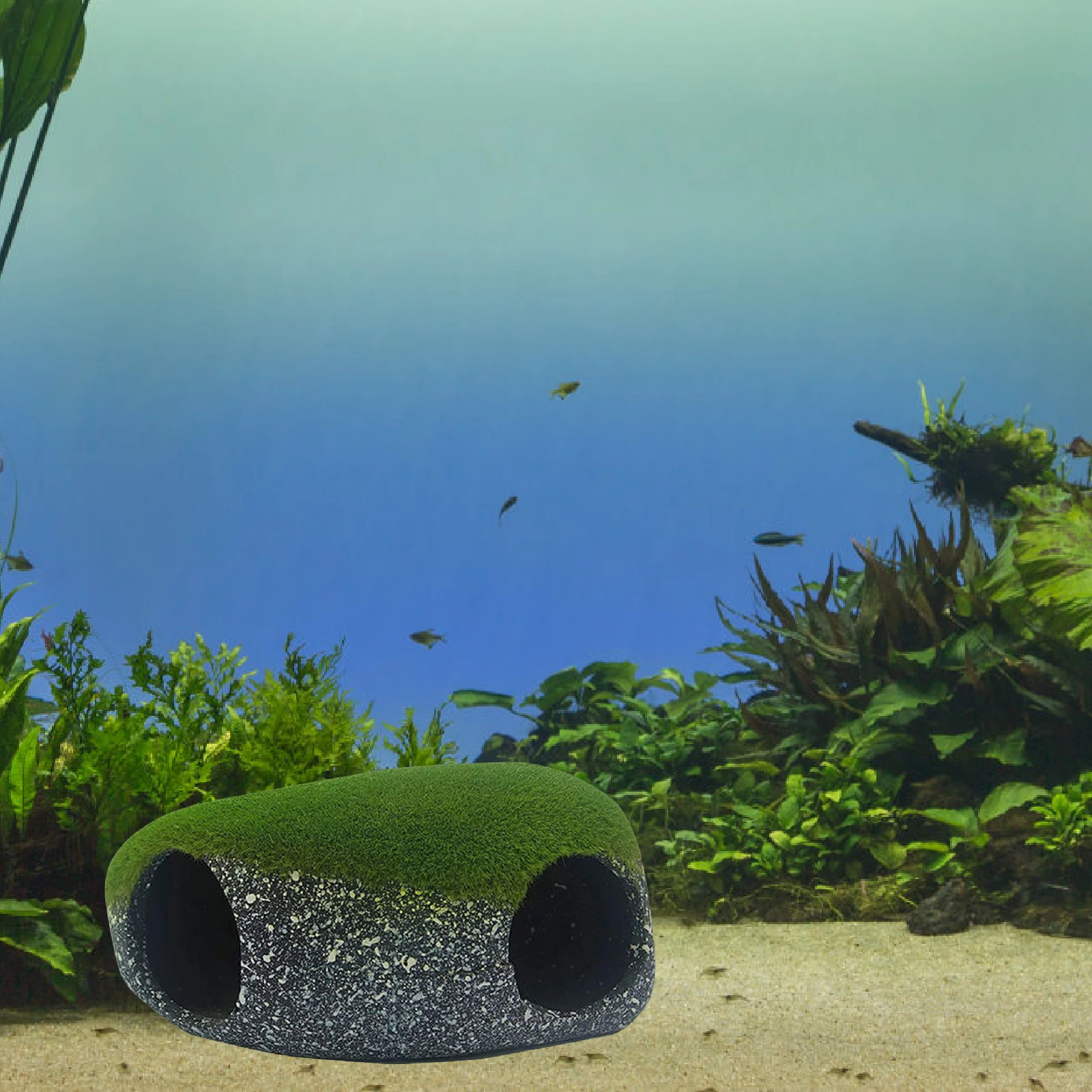 Cueva oculta de acuario de resina con musgo Artificial, ocultador de peces y camarones, decoración de paisajismo para pecera acuática - imagen 3