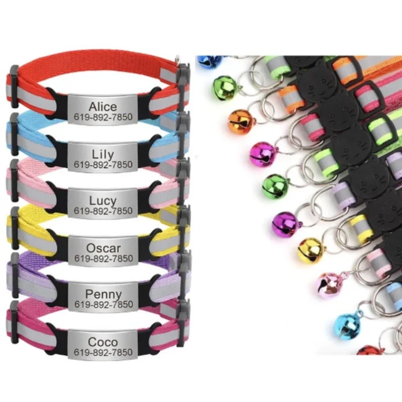 Collar reflectante para gato con placa y campana – Identificación