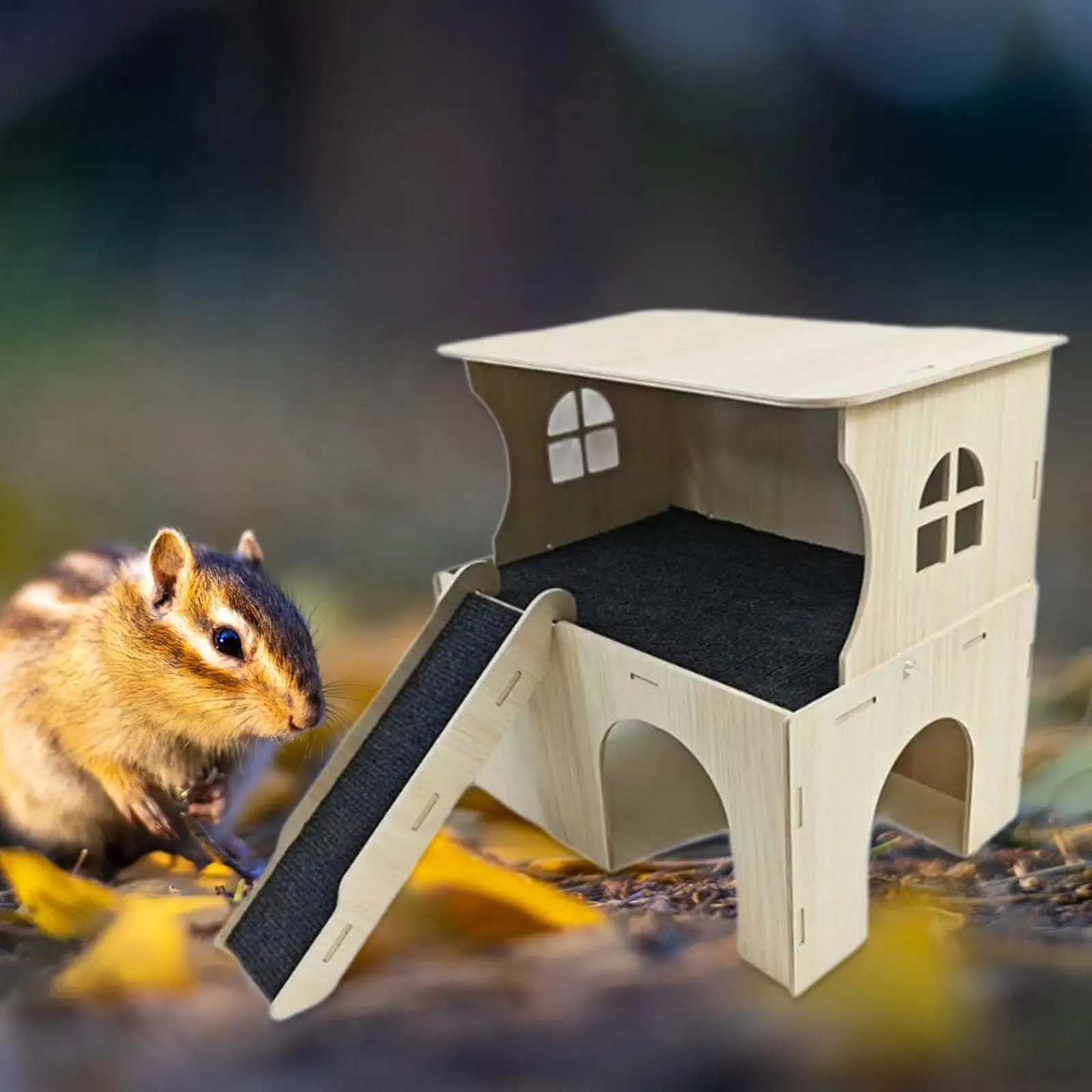 Casa de madera para hámster, escondite de conejillo de indias con escaleras, casa para animales pequeños, jaula para cama, accesorios para gerbils, ratones, jaula para Chinchillas