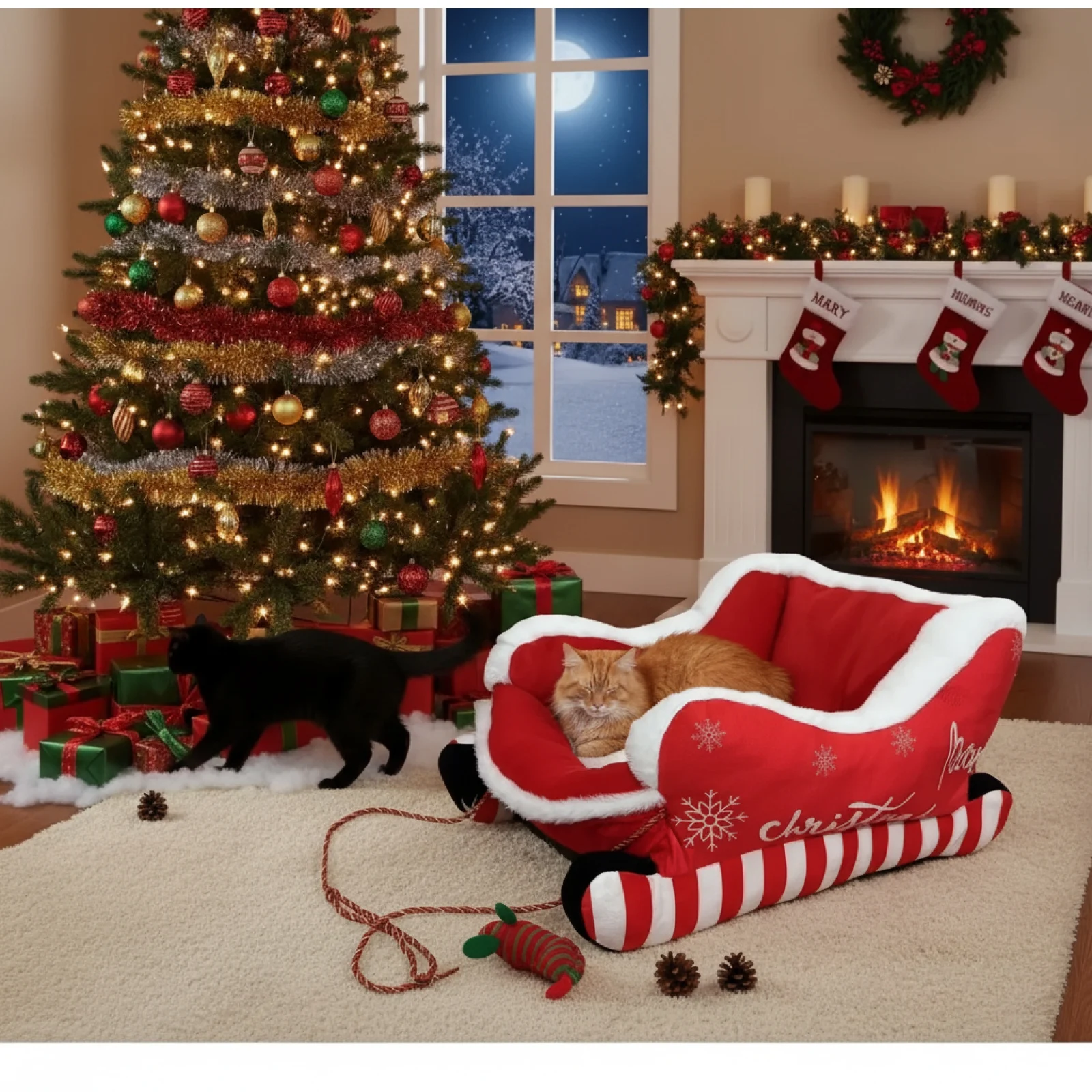 Cama navideña para perros con trineo, sofá cálido lavable con parte inferior antideslizante para mascotas, nido navideño para perros y gatos para invierno, cálido, interior y exterior - imagen 3