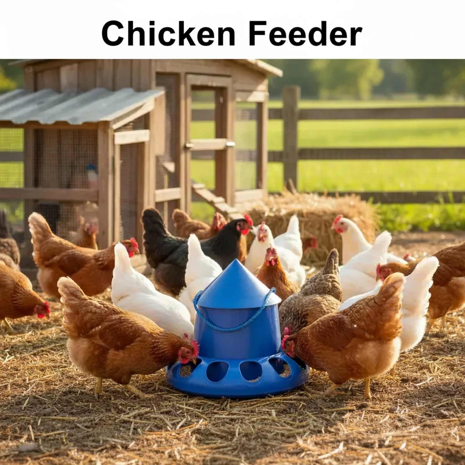 Alimentador de pollos de 13 agujeros, Cubo de alimentación de palomas de plástico, alimentador automático para aves de corral, suministros de alimentación para aves de corral en el patio trasero de granja