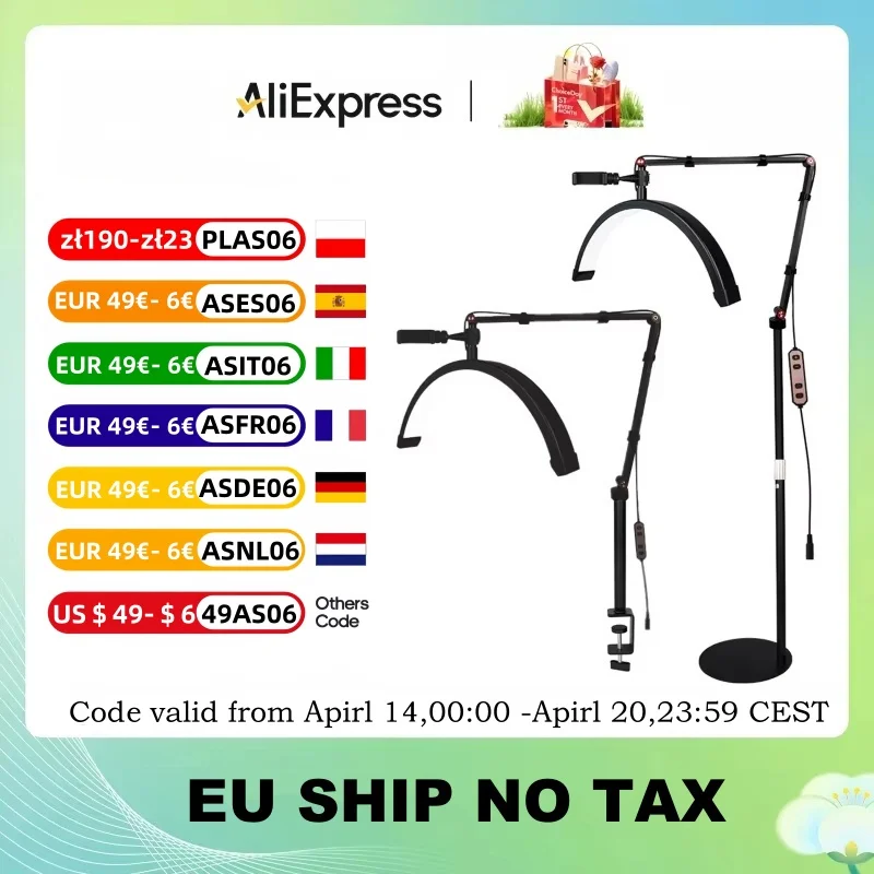 Lámpara LED de 16 pulgadas con temperatura de luz de pestañas de media luna, 3000K-6000K, lámpara de anillo LED de suelo para belleza, cuidado de la piel, tatuaje, filmación de cejas - imagen 5