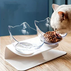 Comedero elevado inclinado ergonómico para gatos con soporte bebedero