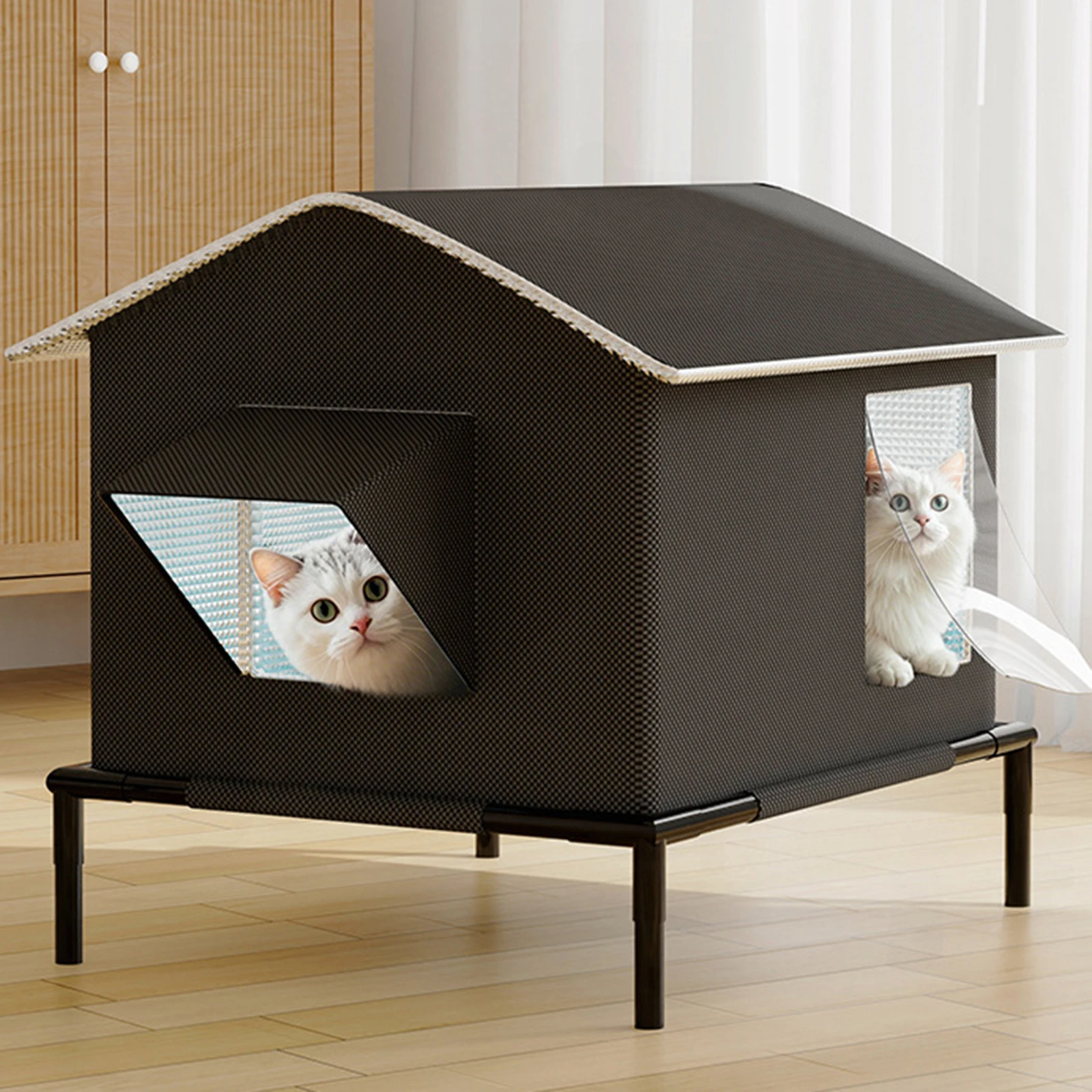 Casa para gatos cálida y al aire libre para invierno, perrera para gatos con aislamiento resistente a la intemperie, tienda para mascotas con Base elevada para gatos de interior y exterior, perros pequeños - imagen 2