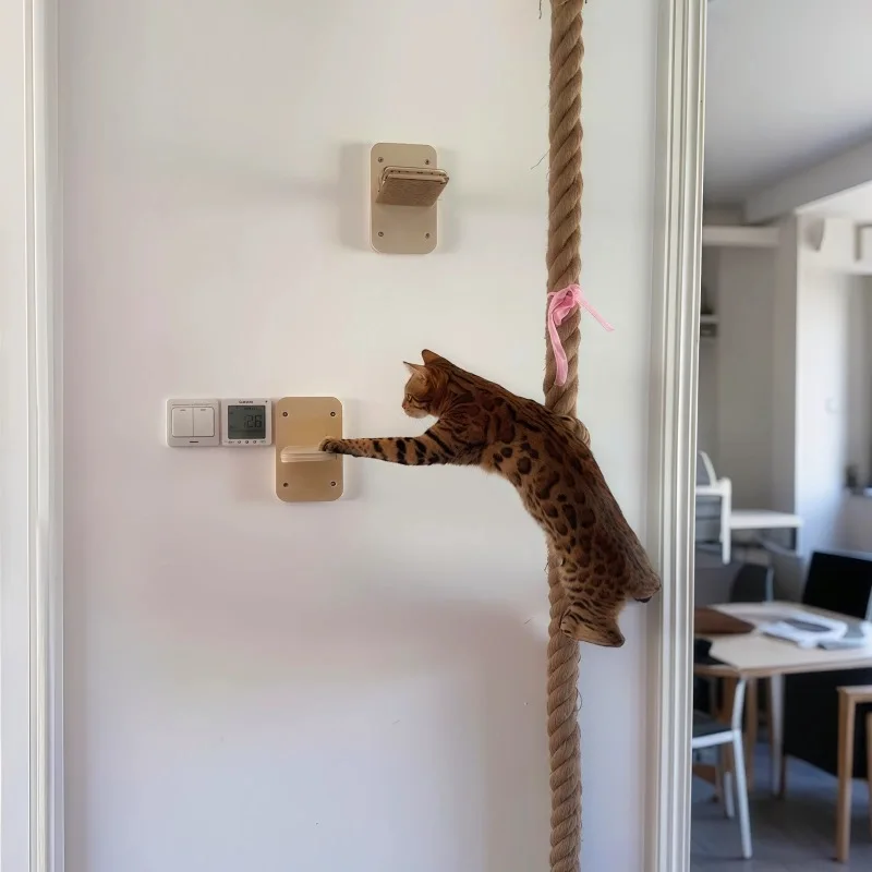 Cuerda de escalada para gatos montada en la pared, escalones para saltar para gatitos, escalera para saltar de descanso para mascotas, para moler patas, rascador de gatitos montado en la pared