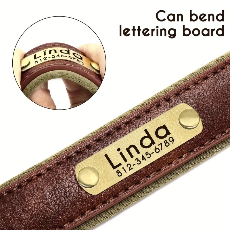 Collar perro personalizado cuero PU acolchado placa grabado gratuito