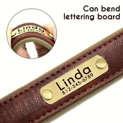 Collar perro personalizado cuero PU acolchado placa grabado gratuito