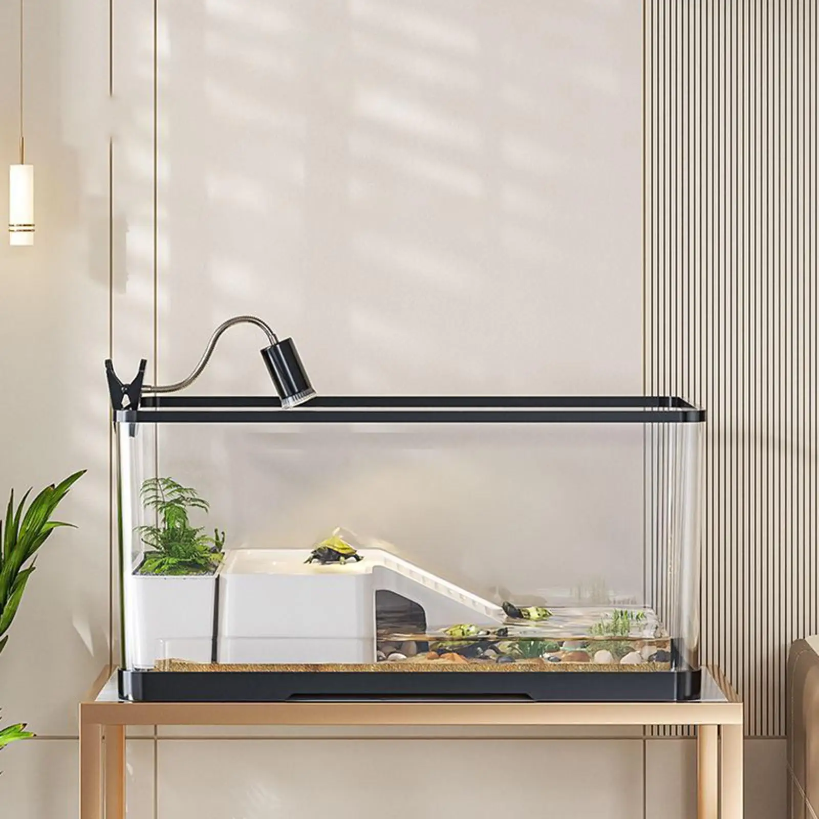 Tanque de peces de plástico para el hogar, tanque de tortugas con plataforma de tomar el sol para cangrejos, peces, anfibios, reptiles, pecera pequeña - imagen 2