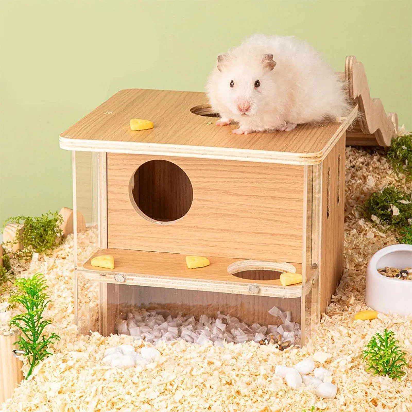 Casa de madera para hámster, 2 capas, hámster, gerbils, escondite, Animal PEQUEÑO, actividad, juguete para escalar, jaula, accesorios para ratones Chinchilla - imagen 2