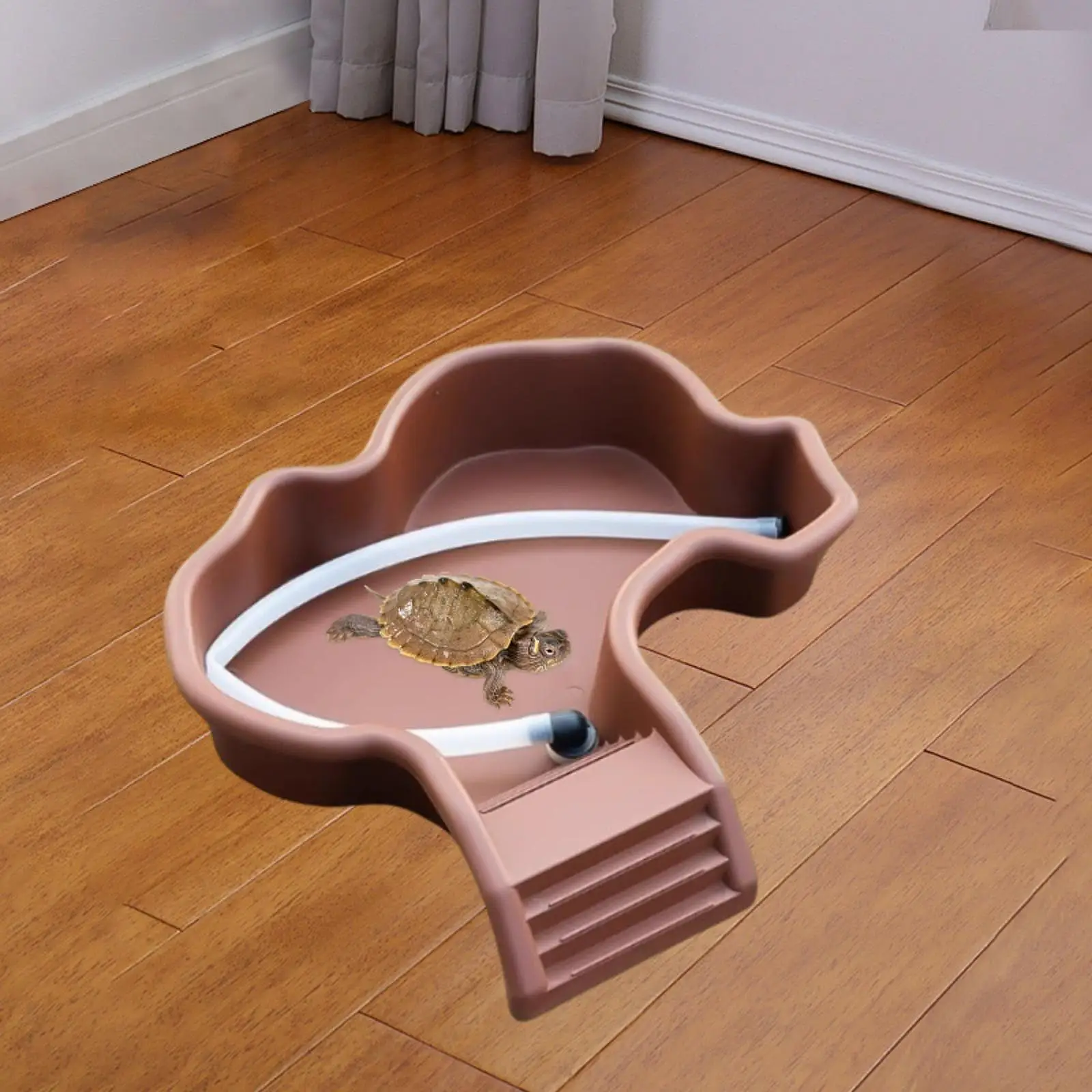 Plato de comida de tortuga con rampa, lavabo de baño de tortuga, plato de agua para reptiles para anfibios, ranas con cuernos, plataforma de tomar el sol de lagarto - imagen 3