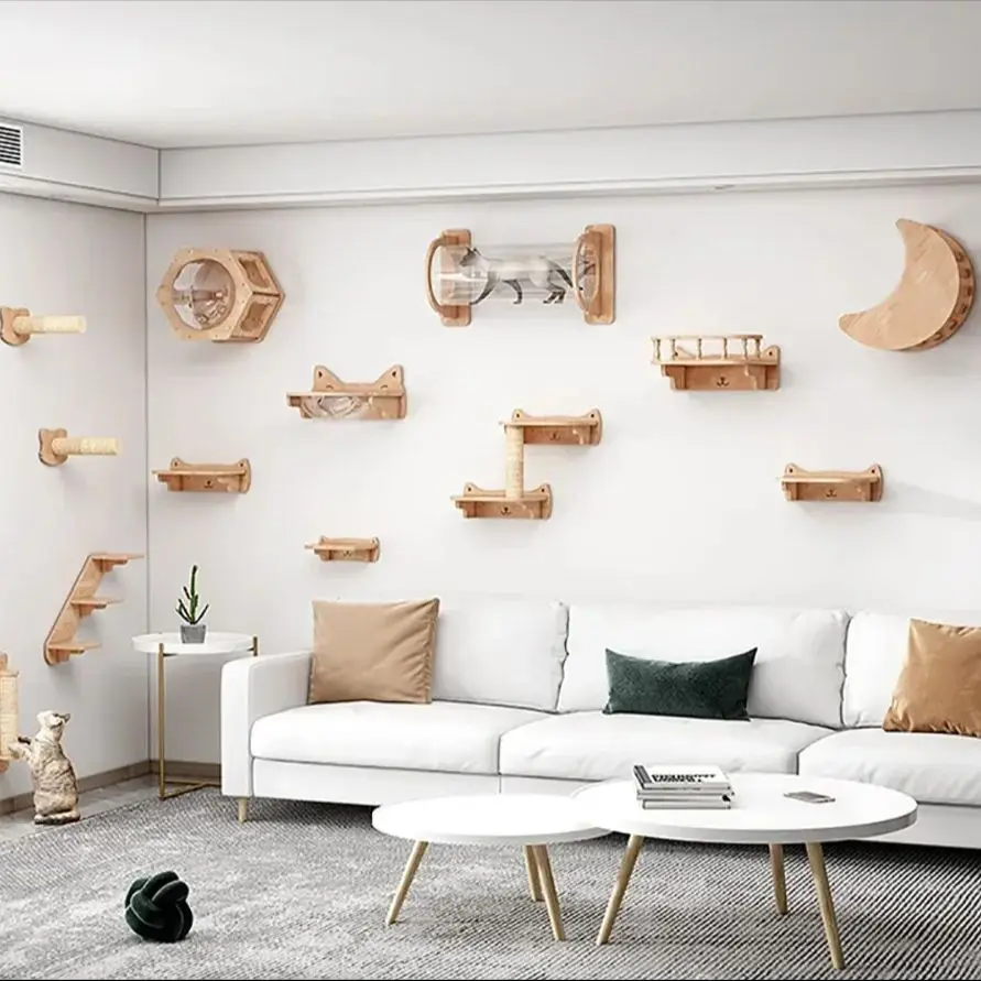 Hamaca con marco de escalada para gatos, poste rascador de sisal móvil para gatos, pedal de actividad interior montado en la pared, árbol para gatos, torre para gatos - imagen 5