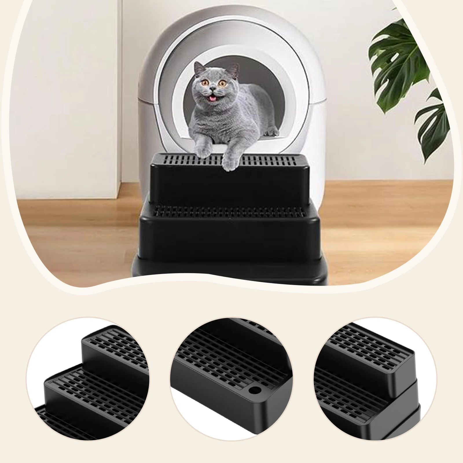 Rampa de caja de arena de 3 pasos, caja de arena lavable y antitransporte, alfombrilla para gatos de interior, suministros de limpieza para mascotas y gatitos - imagen 4