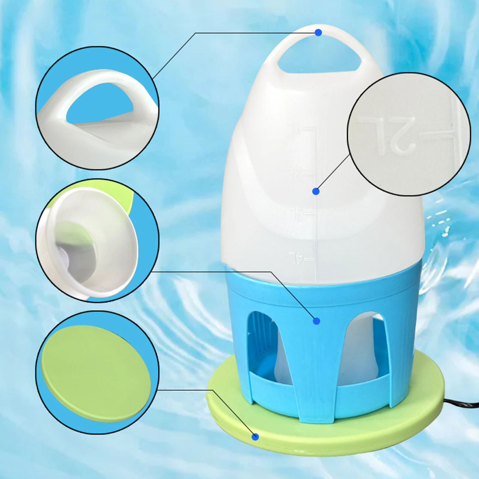 Dispensador de agua para palomas de gran capacidad, recipiente automático portátil para olla de agua para pájaros, para pato, pollos, paloma, suministros de alimentación canarios - imagen 5