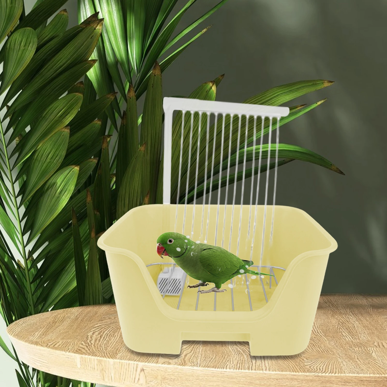 Bañera automática para pájaros con soporte, perca, suministros de limpieza para ducha de loros interiores, accesorios para jaula para cacatúa Canary Conure - imagen 2