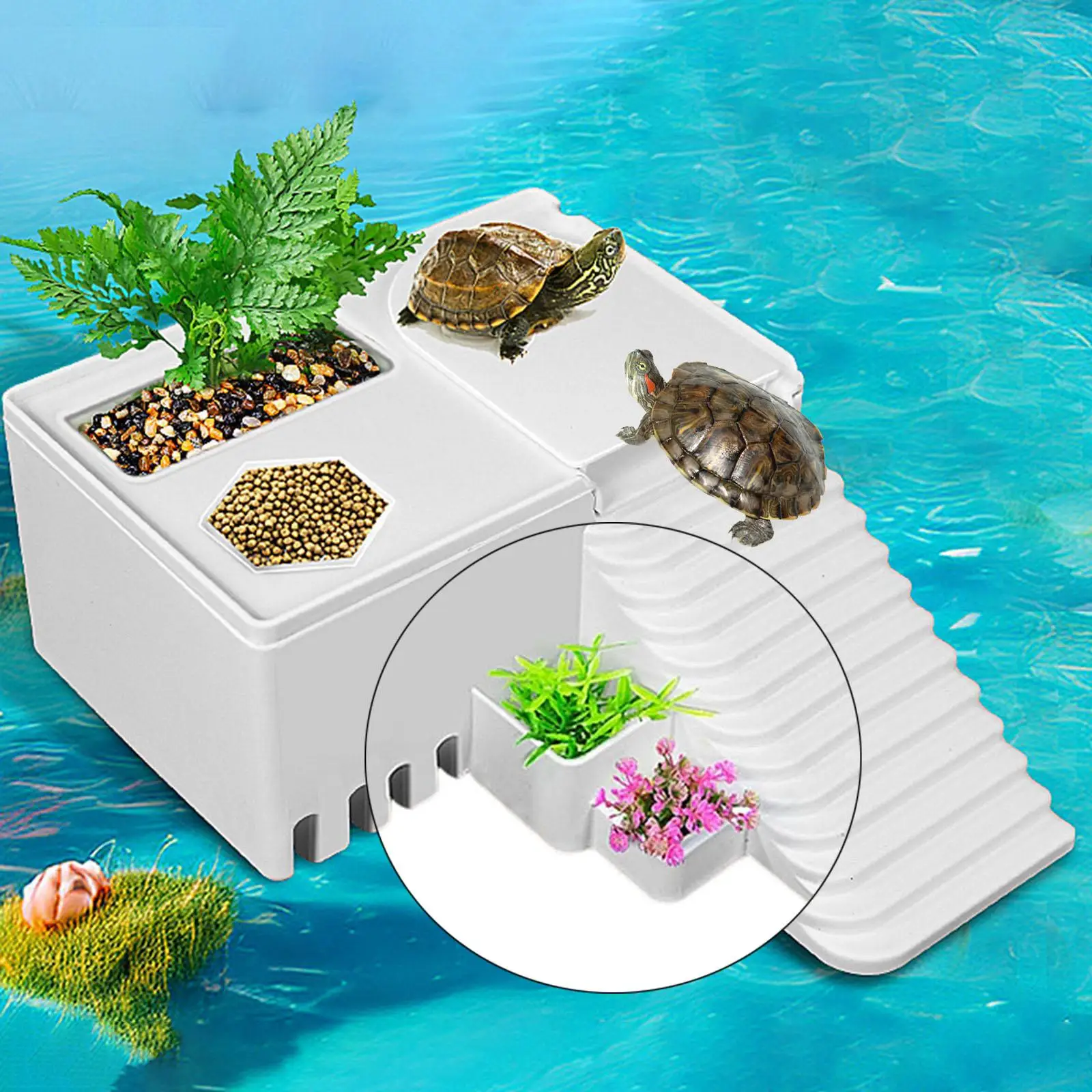 Turtle Basking Platform with Ladder Tortoise Climbing Platform Aquarium Turtles Tank Decorations Fish Tank Dock Platform - imagen 2