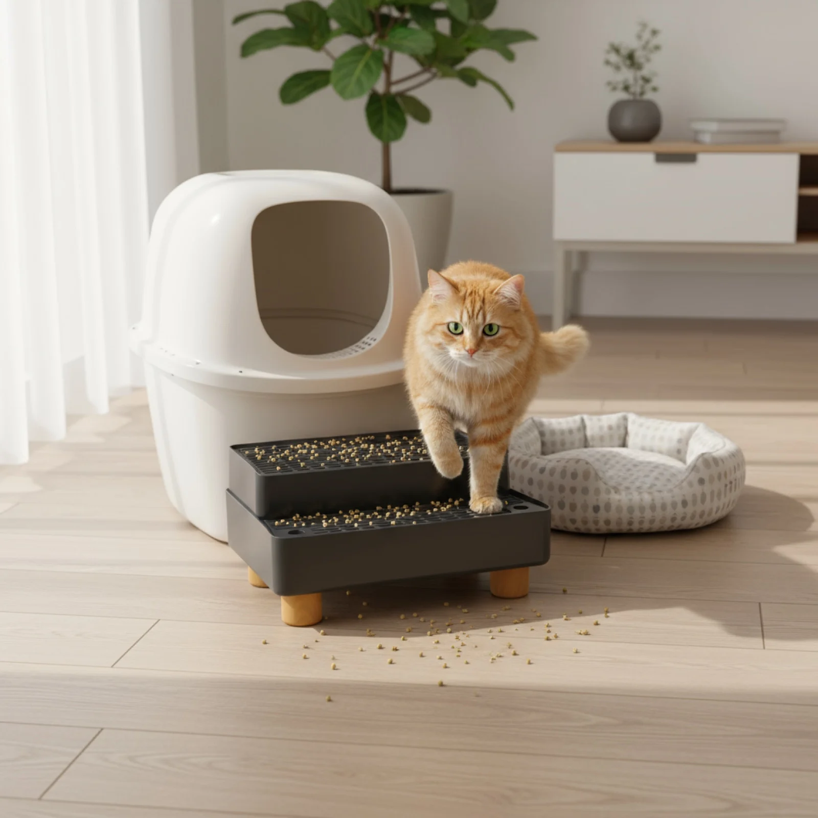 Rampa para caja de arena de 2 pasos con pies antideslizantes, estribo desmontable a prueba de fugas para gatos, gatitos, suministros de limpieza para mascotas - imagen 3