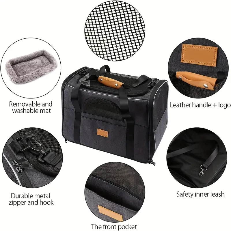 Bolsa de transporte plegable para gatos con cremalleras de seguridad y tazón adicional, perfecta para perros pequeños, cachorros y gatos medianos - imagen 3