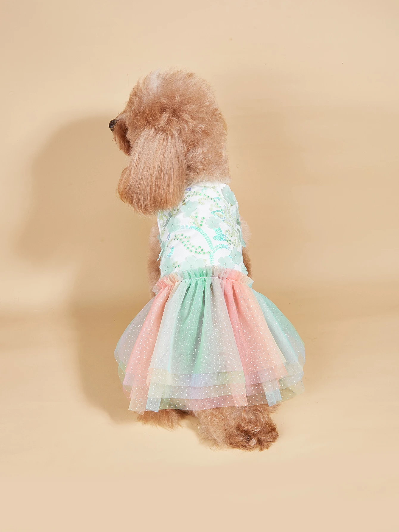 Vestido colorido degradado para mascotas, top floral de lentejuelas con falda de tul arcoíris, ropa de princesa de verano ligera y encantadora