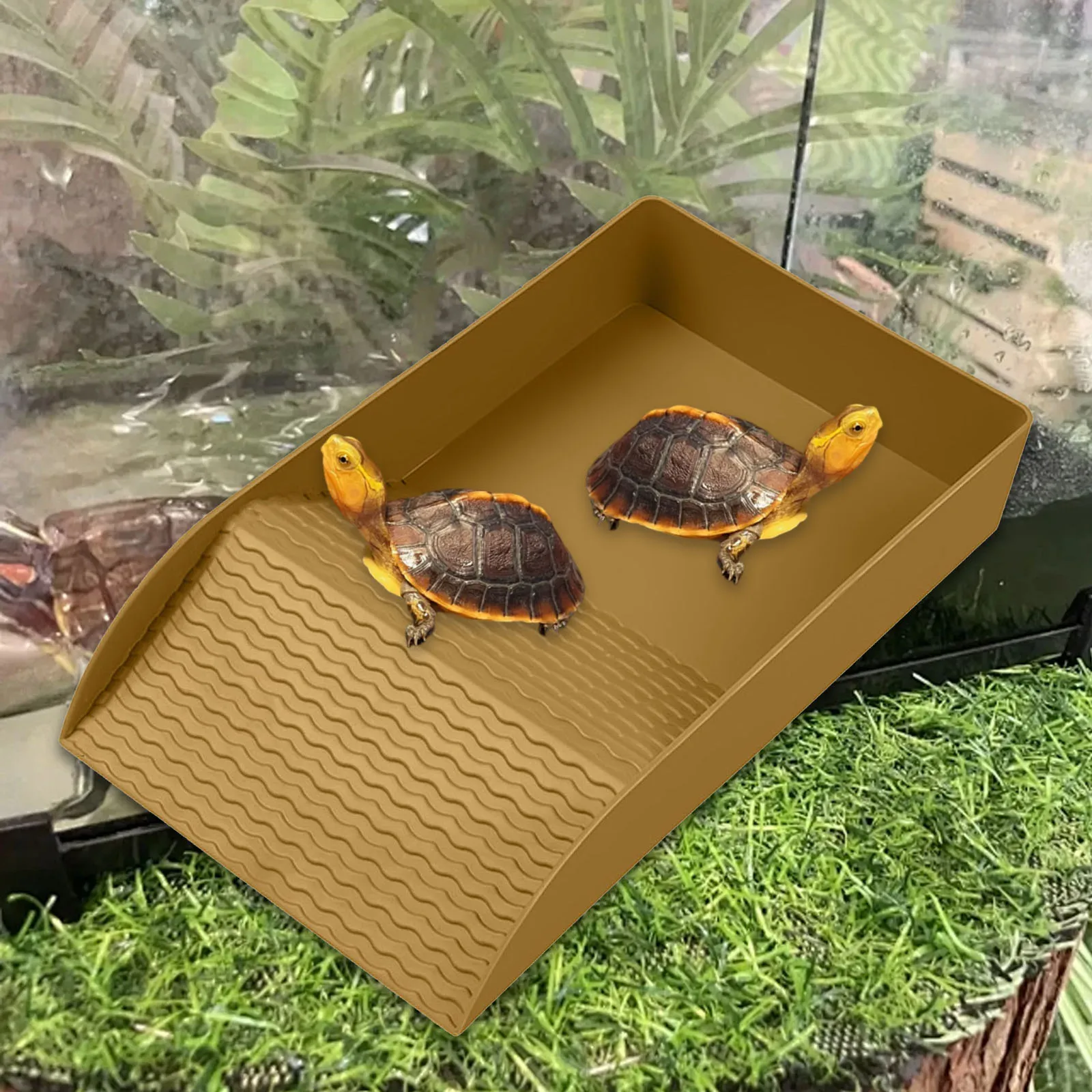 Plataforma de rampa antideslizante de tortuga, plato de comida para reptiles, cuencos de agua para comida, hábitat de piscina, bañera reutilizable, decoración de tanque de acuario - imagen 3