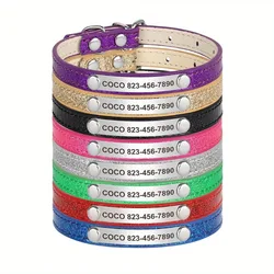 Collar personalizado de cuero con nombre grabado para gatos y perros
