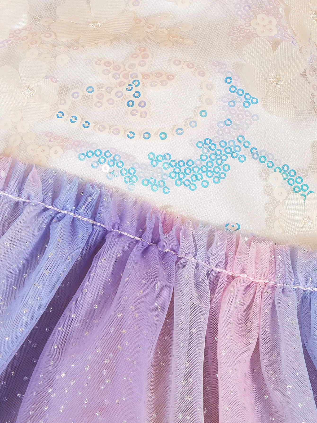 Vestido colorido degradado para mascotas, top floral de lentejuelas con falda de tul arcoíris, ropa de princesa de verano ligera y encantadora - imagen 5