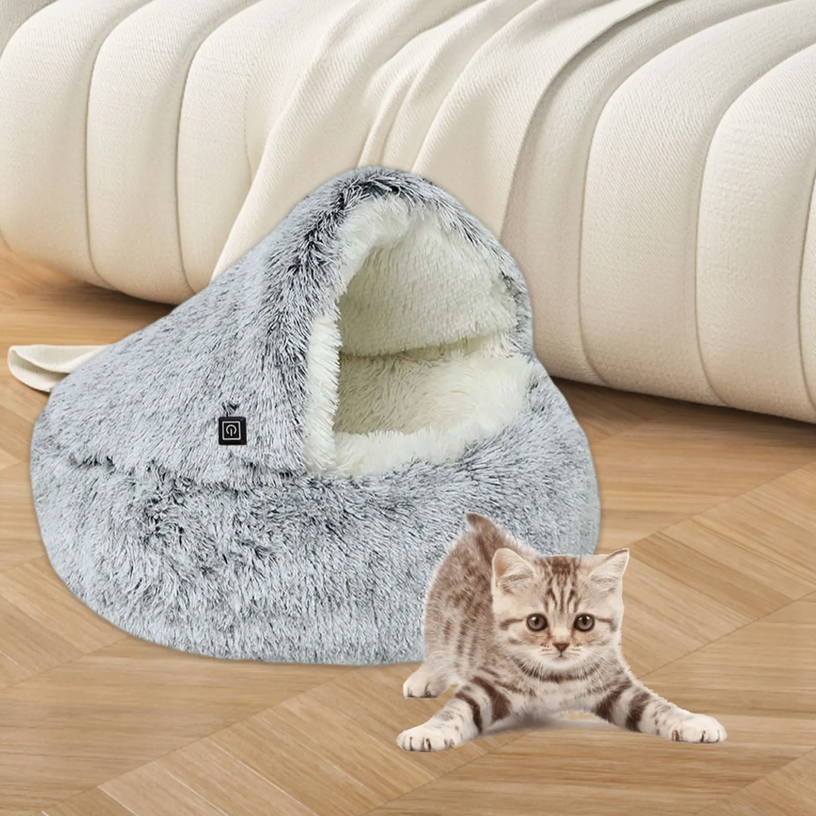 Cama calefactora semicerrada para gatos, nido cálido de invierno para cachorros y gatos de interior y perros pequeños, cama calefactora, suministros para mascotas - imagen 2
