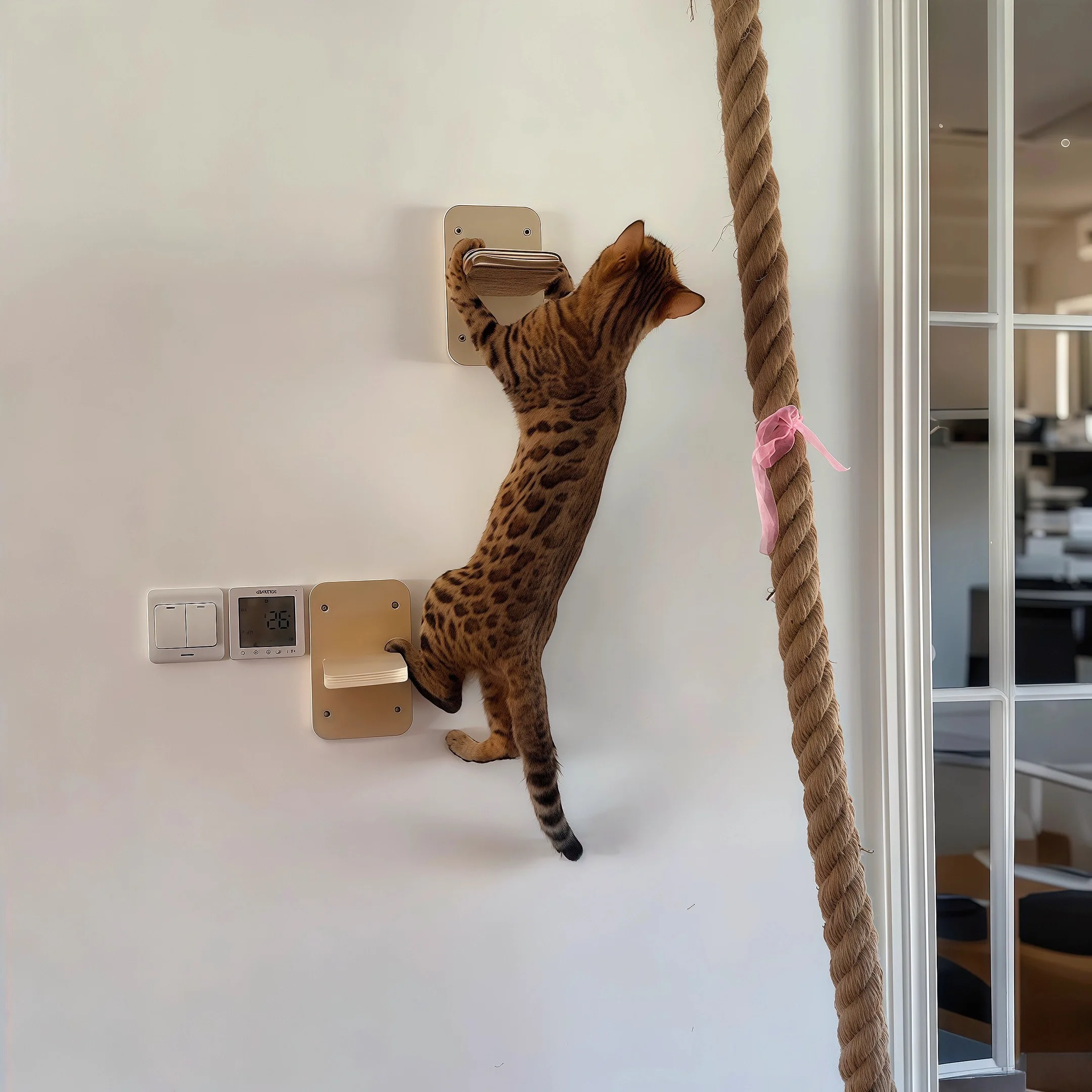 Cuerda de escalada para gatos montada en la pared, escalones para saltar para gatitos, escalera para saltar de descanso para mascotas, para moler patas, rascador de gatitos montado en la pared - imagen 3